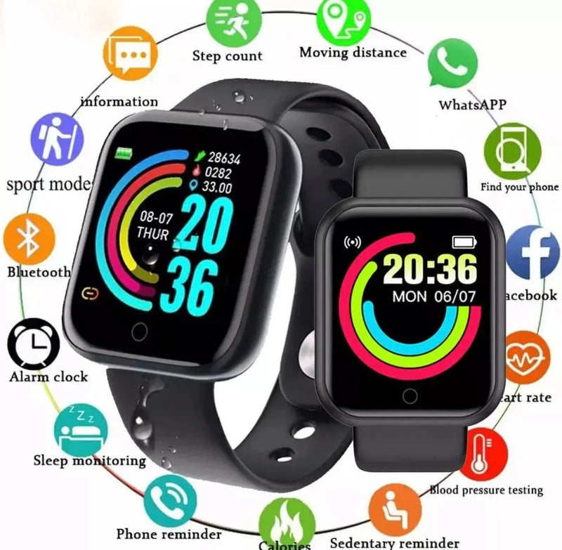 Relogio digital D20 D20 Pro Y68 Smartwatch, Smartwatch Bluetooth, Resistente à Pressão Arterial, Monitor de Oxigênio Sanguíneo E