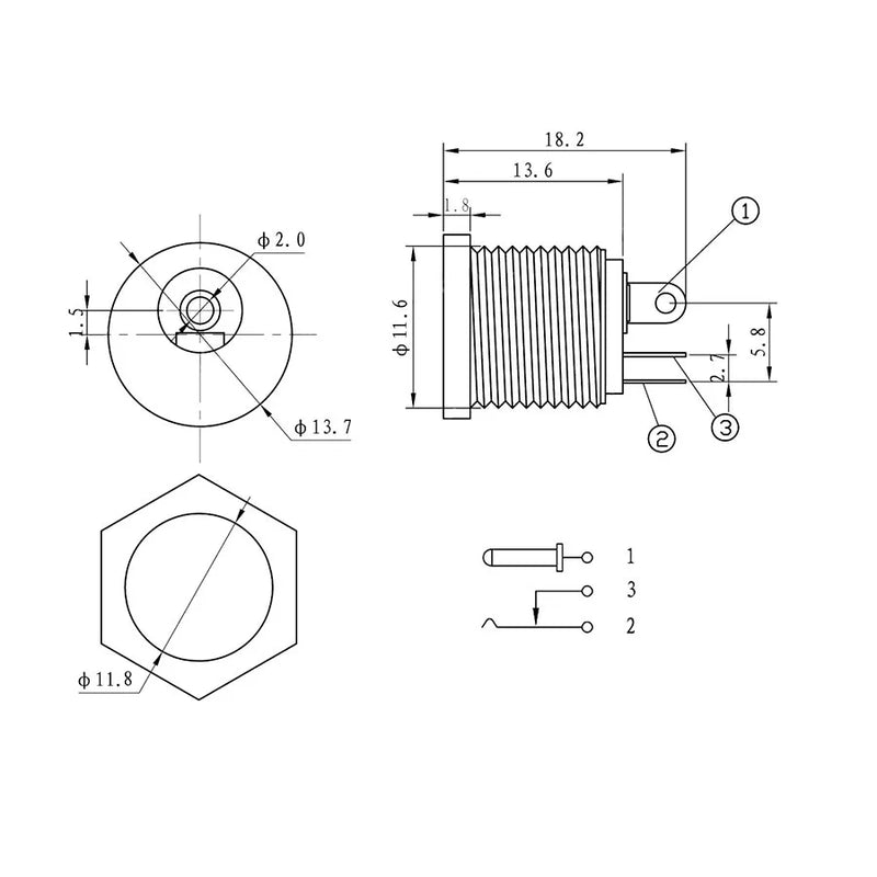 10 peças (5 pares) dc12v 5.5x2.1mm plugues macho de plástico dc022 dc tomada de alimentação fêmea jack parafuso porca conector de montagem em painel