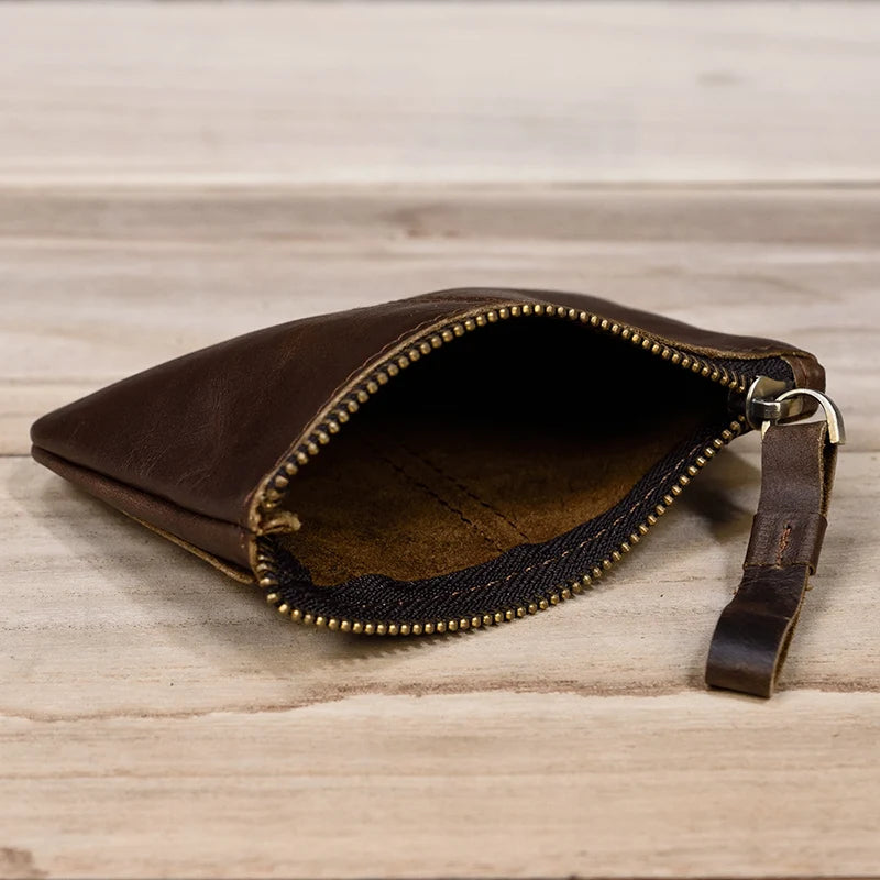 Carteira de moeda com zíper de couro genuíno masculino wowen couro natural mini bolsa curta titular do cartão mudança bolsa para homem carteiras de embreagem