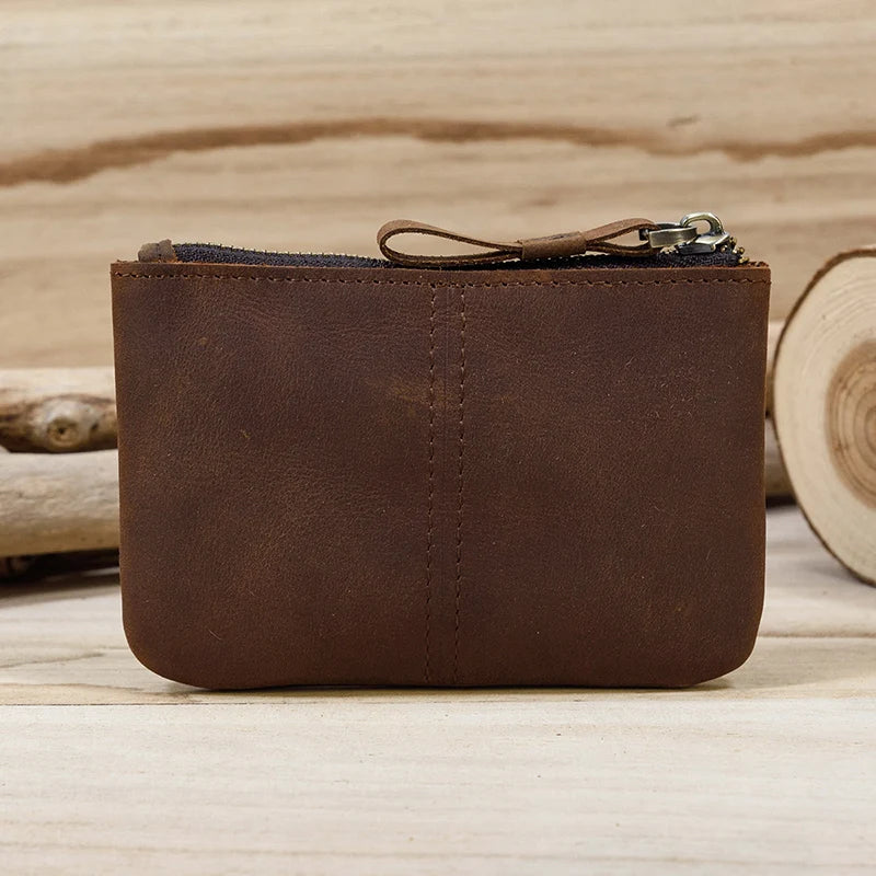 Carteira de moeda com zíper de couro genuíno masculino wowen couro natural mini bolsa curta titular do cartão mudança bolsa para homem carteiras de embreagem