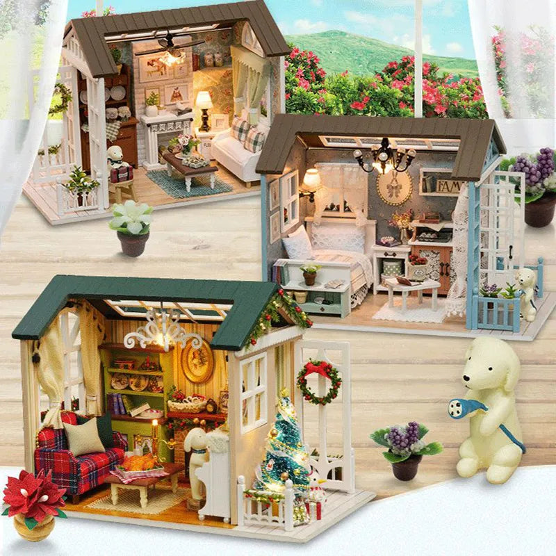 Ano novo presentes de natal casa de boneca diy casa de bonecas em miniatura brinquedo móveis casadolls casas brinquedos para childred aniversário GiftsZ007