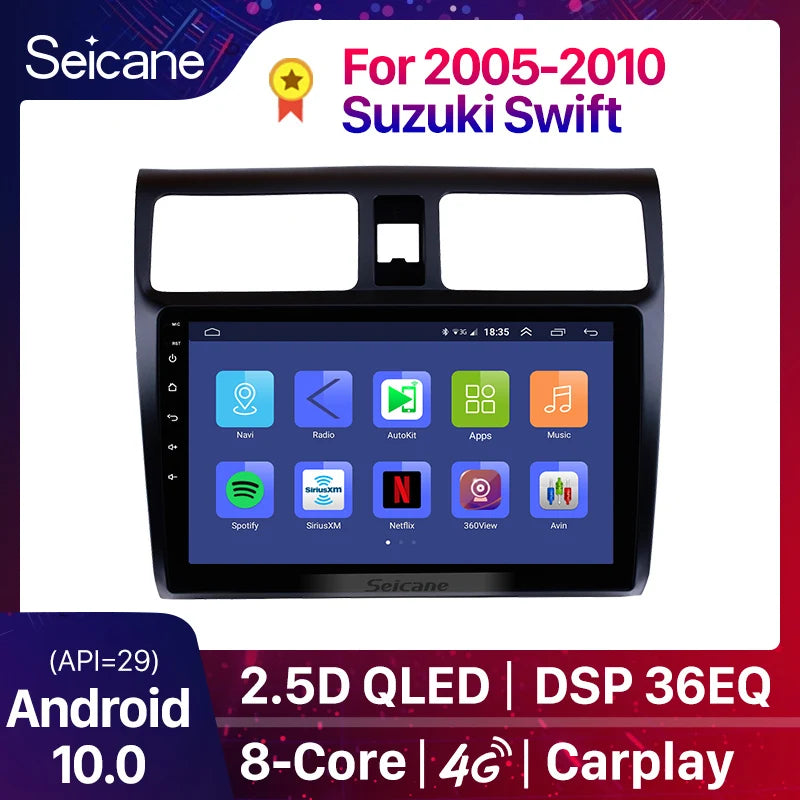 Seicane 2 + 32g dsp reprodutor multimídia de navegação gps estéreo para carro para 2005 2006 2007-2010 suzuki swift 10.1 "unidade principal android 10.0