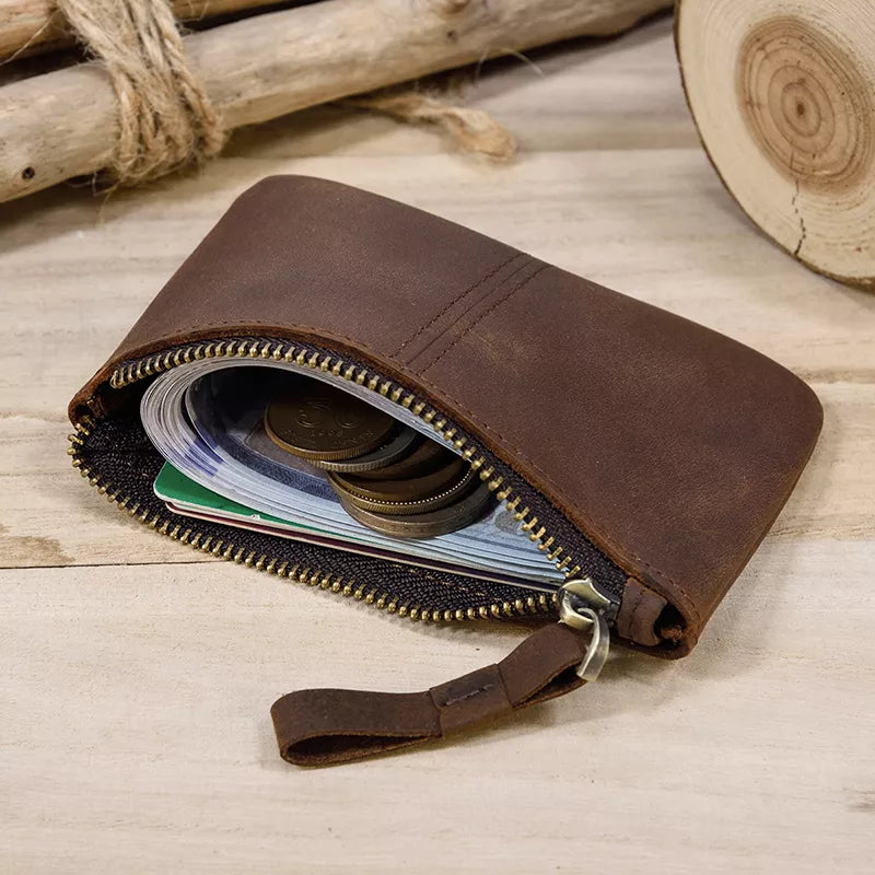 Carteira de moeda com zíper de couro genuíno masculino wowen couro natural mini bolsa curta titular do cartão mudança bolsa para homem carteiras de embreagem