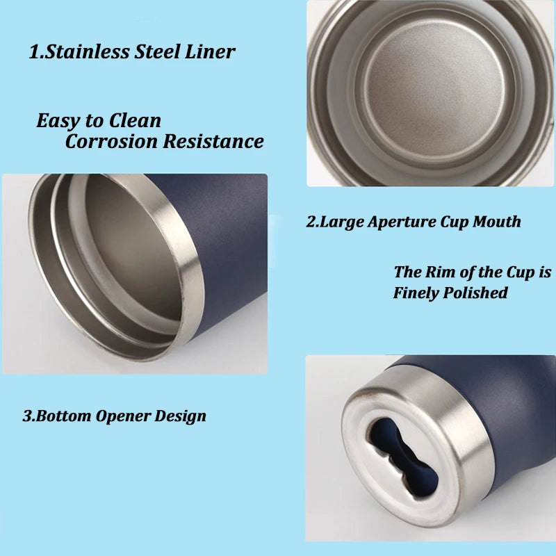 Stainless Steel Thermos Cup Double-layer Thickened Vacuum Keep Cooling Bottle for Drinks Beer Thermal insulation Mug With Opener