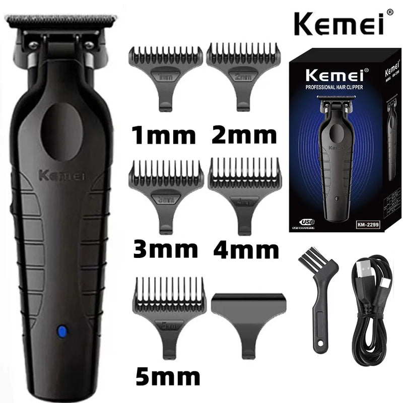 Kemei 2299 barbeiro aparador de cabelo sem fio 0mm zero lacunas escultura clipper detalhe profissional máquina corte acabamento elétrico