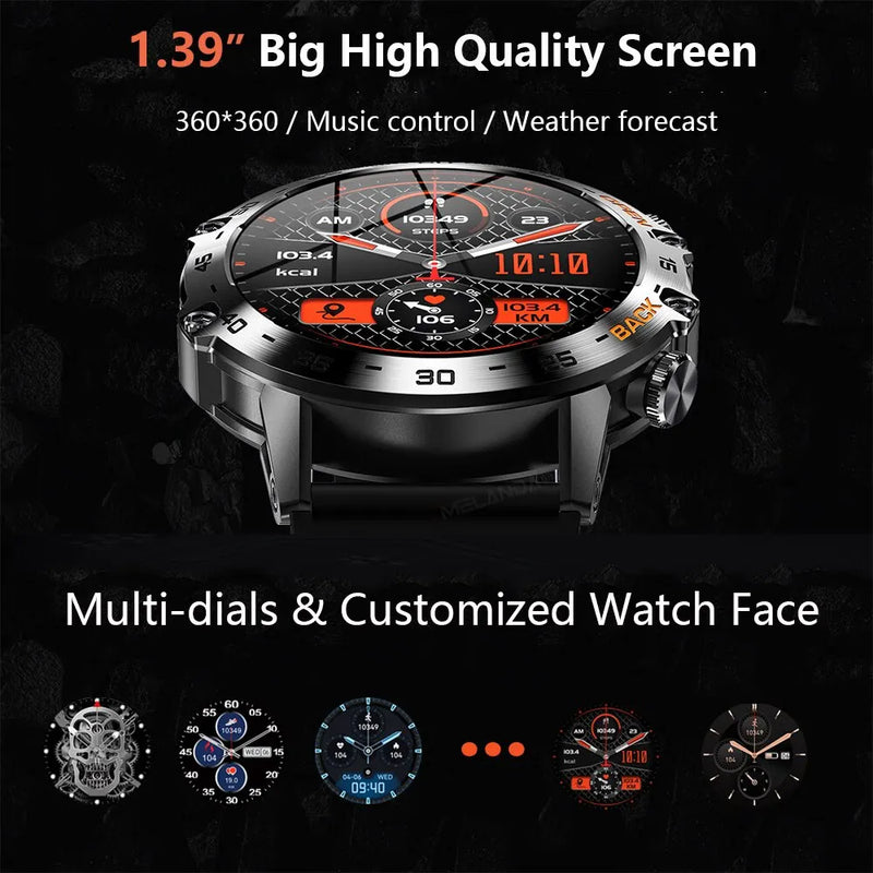 Melanda aço 1.39 "bluetooth chamada relógio inteligente masculino esportes rastreador de fitness relógios ip67 à prova dip67 água smartwatch para android ios k52