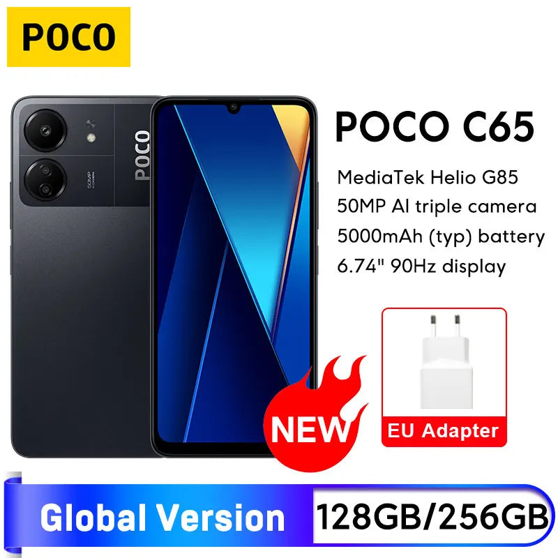 Nova versão global poco c65 128gb/256gb mediatek helio g85 5000mah bateria 6.74 display display display 90hz 50mp ai câmera tripla nfc