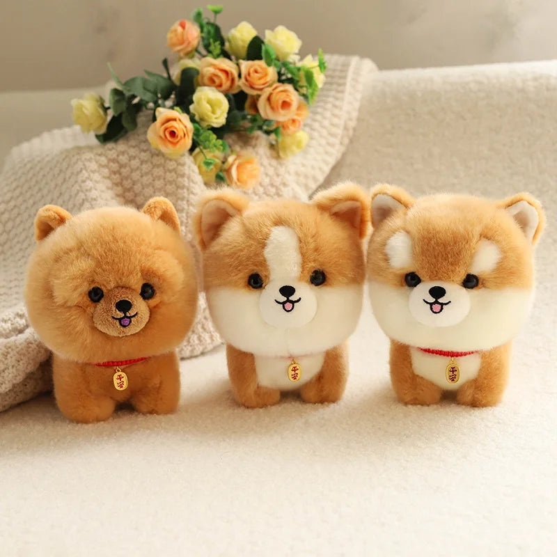 Adorável peludo pelúcia corgi cão brinquedo de pelúcia recheado cabeça grande kawaii animal realista shiba inu chow chow yorkshire bichon husky boneca