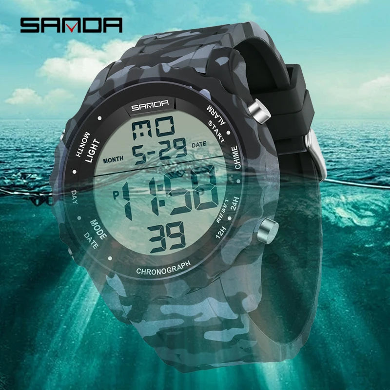 SANDA Top Brand G Style Camouflage Military LED Digital Watch Men Waterproof Clock Outdoor Sport Watches Male Electronic Watch