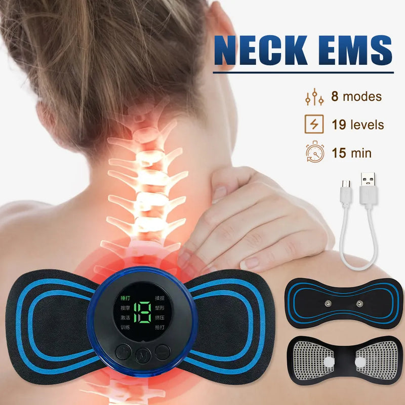 Ems elétrico pescoço massageador mini cervical volta alívio da dor muscular remendo estimulador massageador esteira portátil almofada de gel adesivos fino