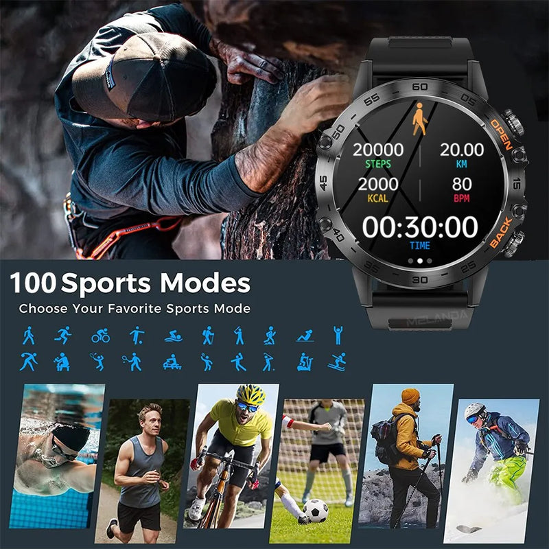 Melanda aço 1.39 "bluetooth chamada relógio inteligente masculino esportes rastreador de fitness relógios ip67 à prova dip67 água smartwatch para android ios k52