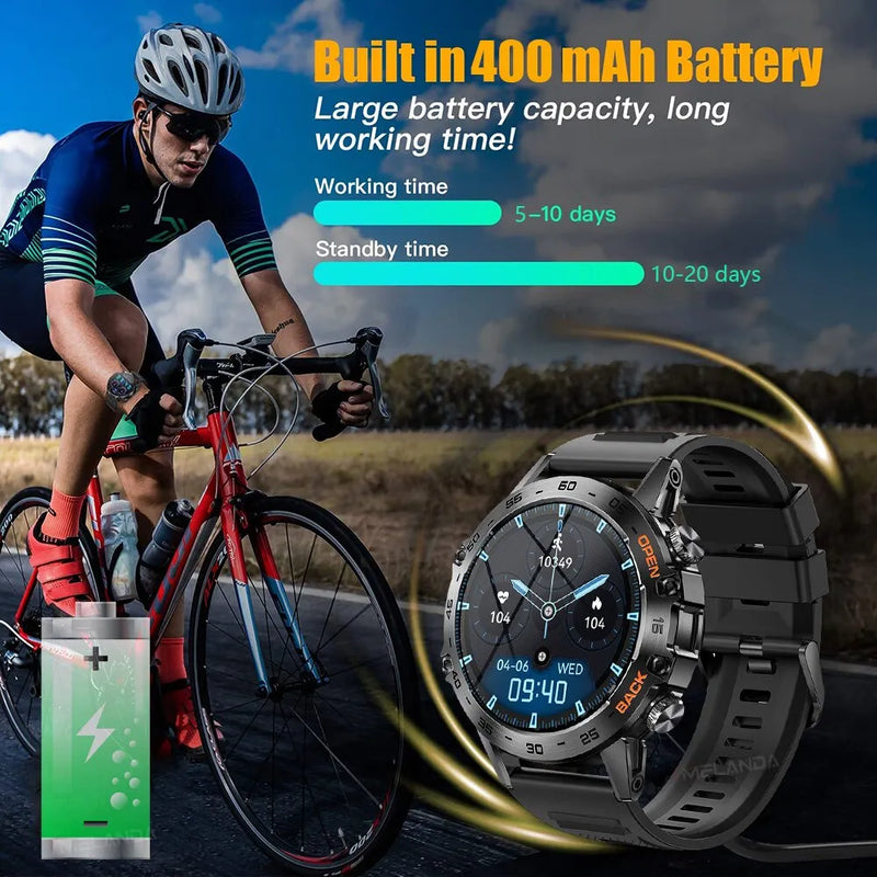 Melanda aço 1.39 "bluetooth chamada relógio inteligente masculino esportes rastreador de fitness relógios ip67 à prova dip67 água smartwatch para android ios k52