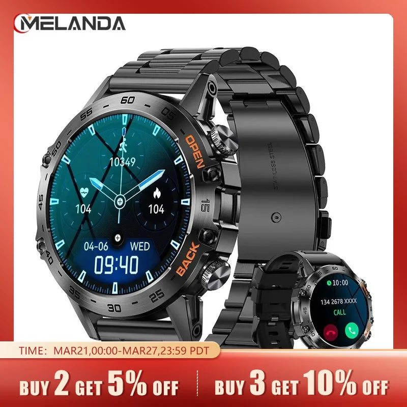 Melanda aço 1.39 "bluetooth chamada relógio inteligente masculino esportes rastreador de fitness relógios ip67 à prova dip67 água smartwatch para android ios k52