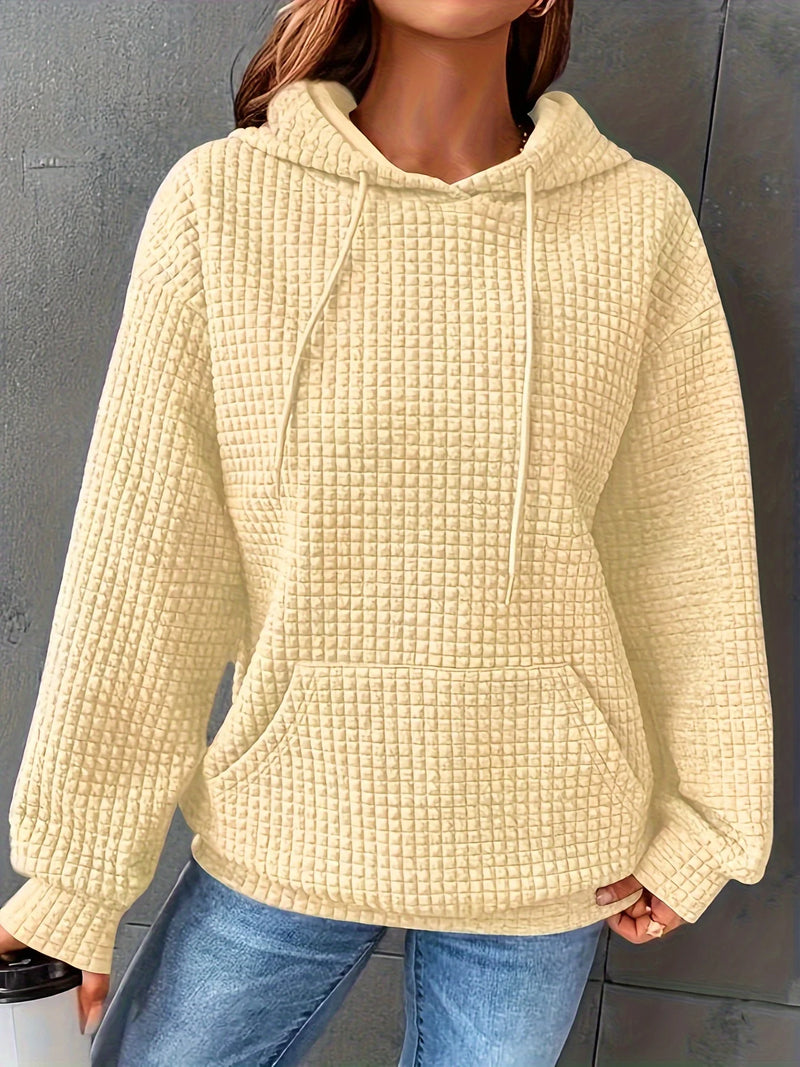 Autumn And Winter Women's New Waffle Round-necked Long-sleeved Sweater Solid Color