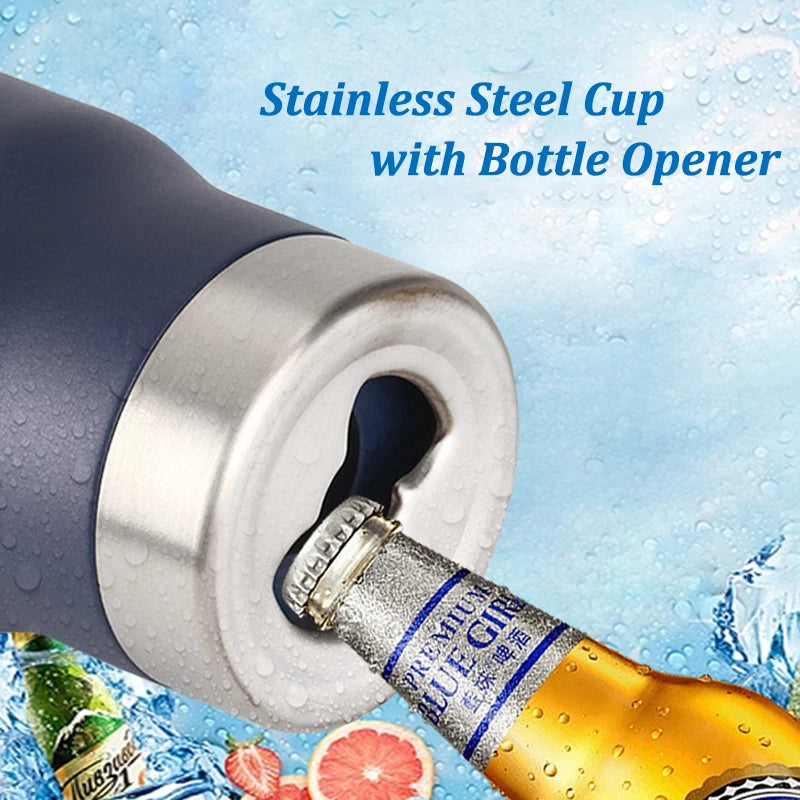 Stainless Steel Thermos Cup Double-layer Thickened Vacuum Keep Cooling Bottle for Drinks Beer Thermal insulation Mug With Opener